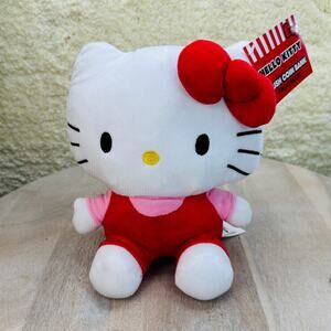 Hello Kitty Sitting Pose Soft Plush Coin Bank Silver Buffalo Sanrio Red Bow New